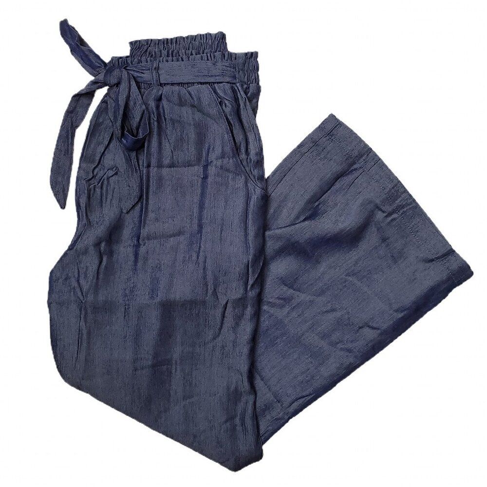 NEW 2XL LuLaRoe Denim Chambray Dark Blue Pants Drawstring Paper Bag Dianne